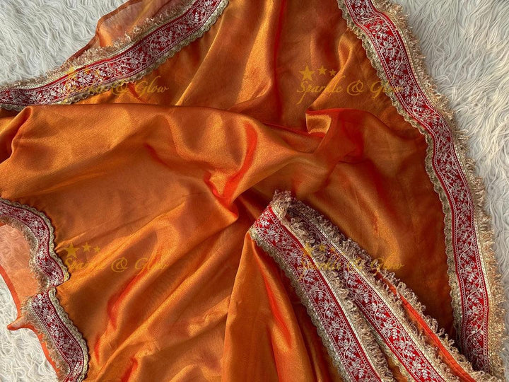 Premium Tissue Maharani Saree with Embroidered Lace Border