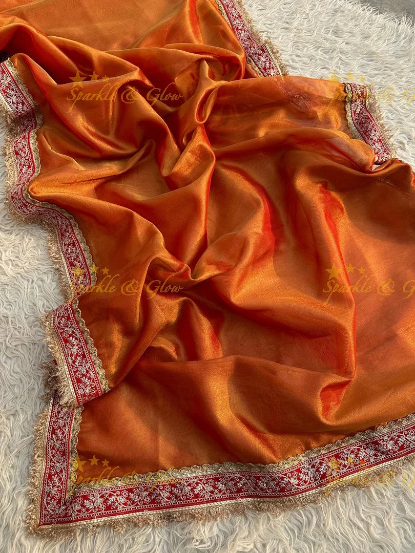 Premium Tissue Maharani Saree with Embroidered Lace Border