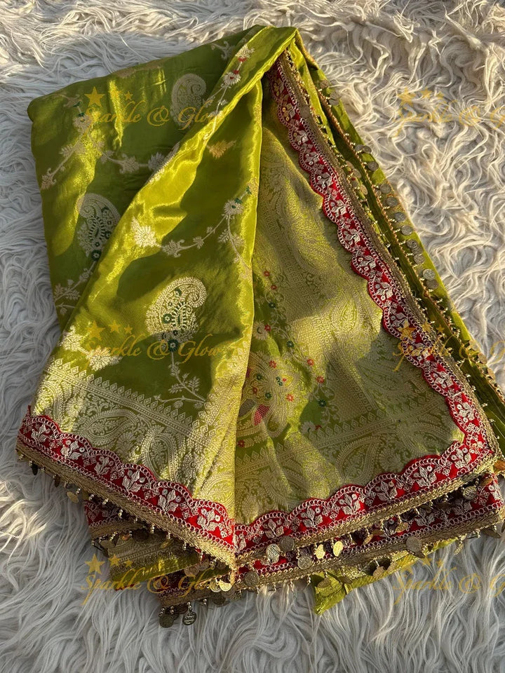 Trending Banarasi Chinnon Crepe Silk Saree in Green