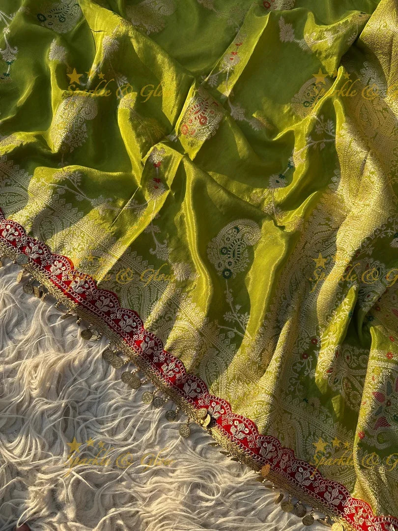 Trending Banarasi Chinnon Crepe Silk Saree in Green