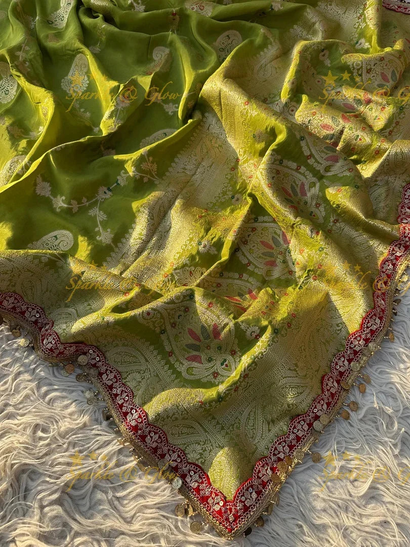 Trending Banarasi Chinnon Crepe Silk Saree in Green