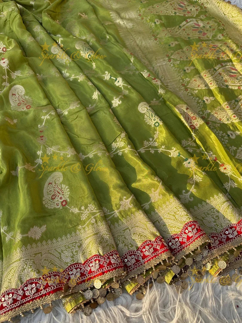 Trending Banarasi Chinnon Crepe Silk Saree in Green