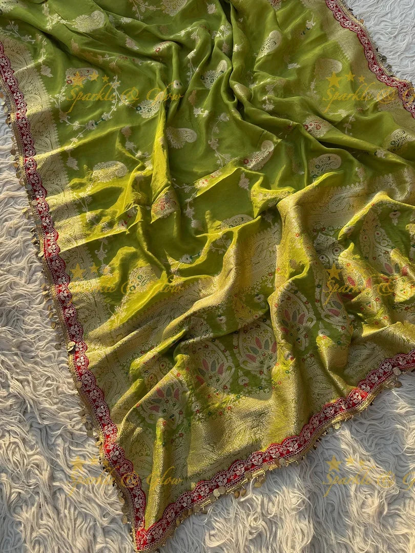 Trending Banarasi Chinnon Crepe Silk Saree in Green