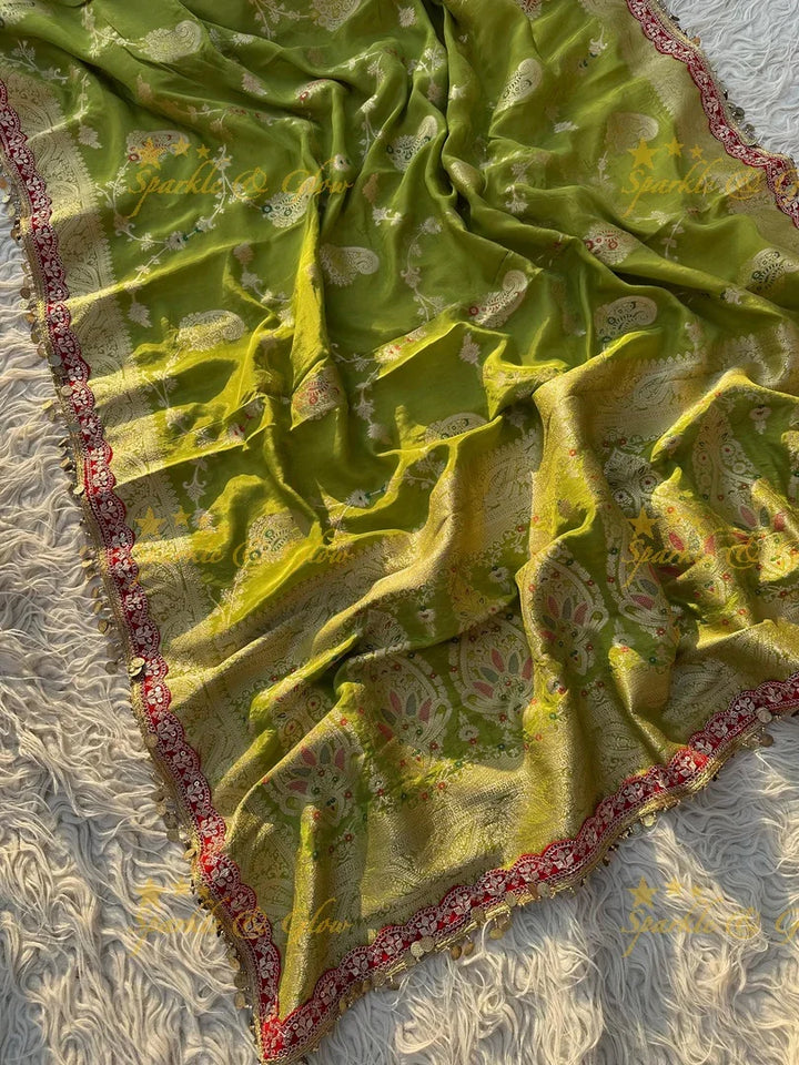 Trending Banarasi Chinnon Crepe Silk Saree in Green