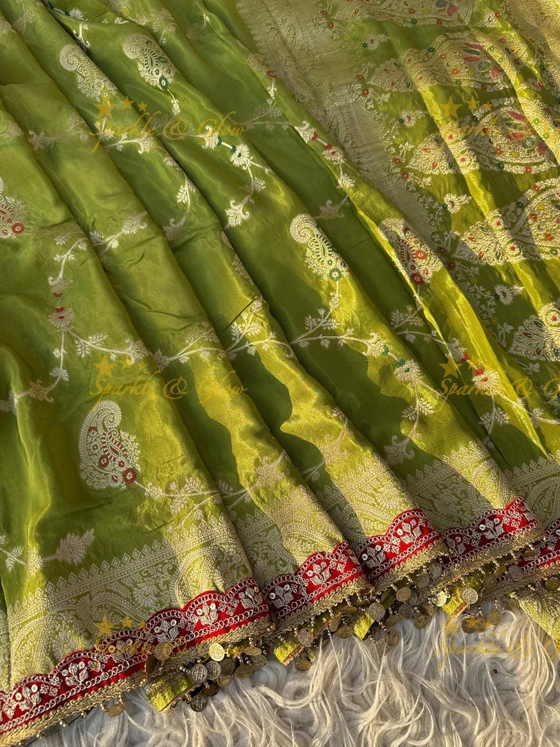 Trending Banarasi Chinnon Crepe Silk Saree in Green