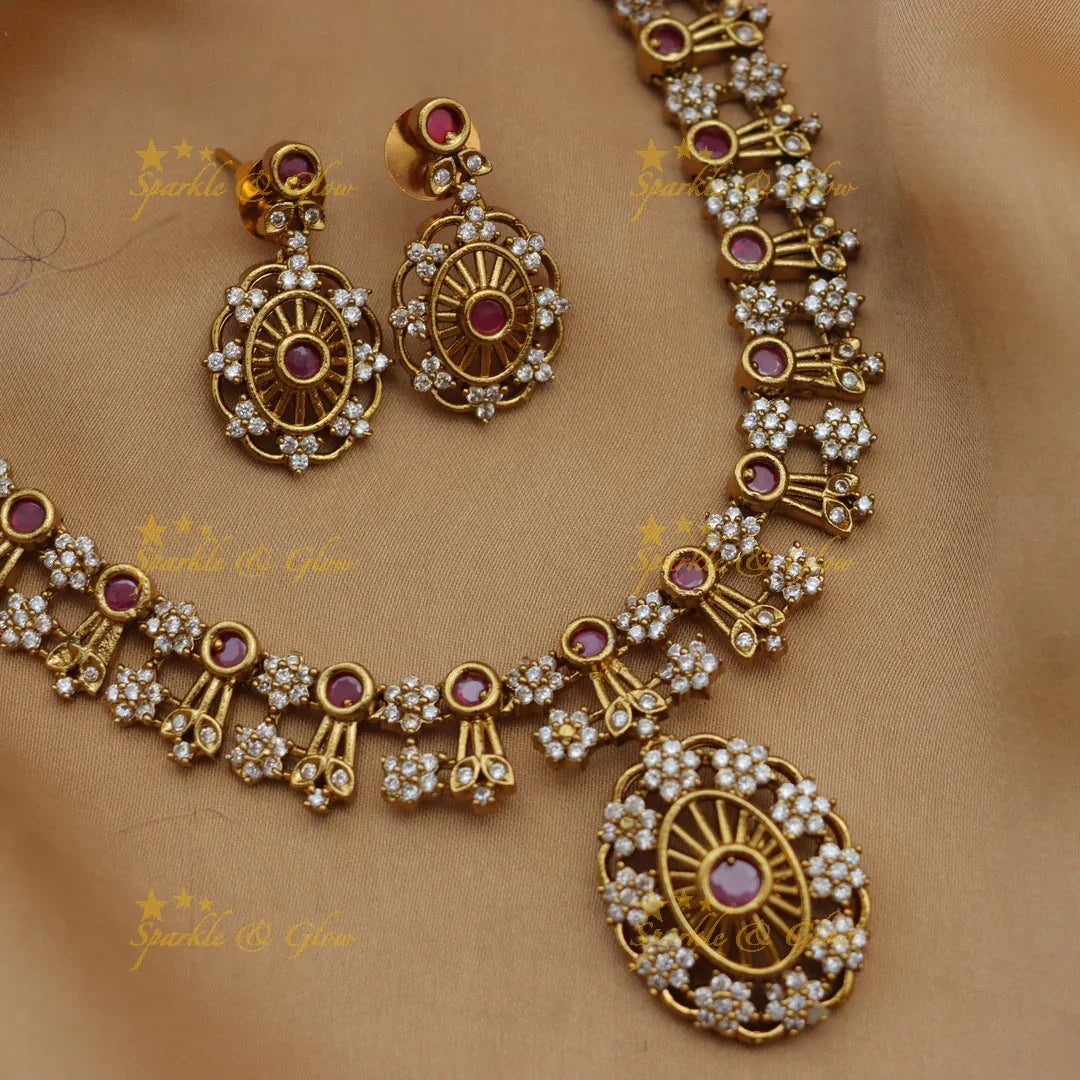 Stunning Floral American Diamond Short Necklace Set