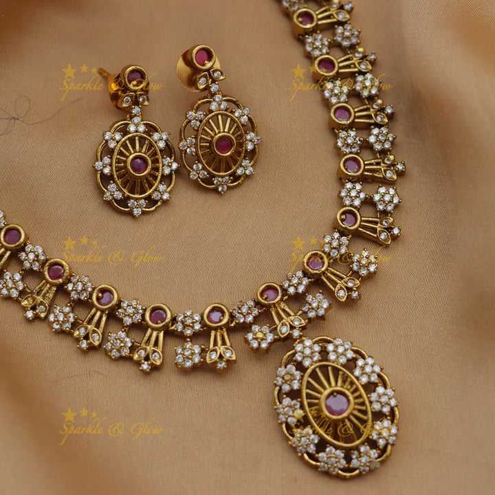 Stunning Floral American Diamond Short Necklace Set
