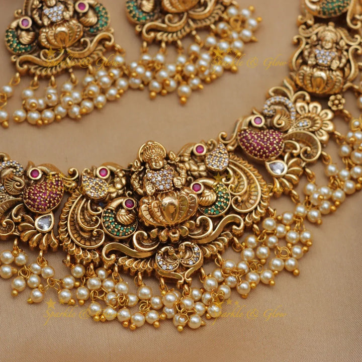Stunning Lakshmi Peacock Guttapusalu Temple Necklace Set