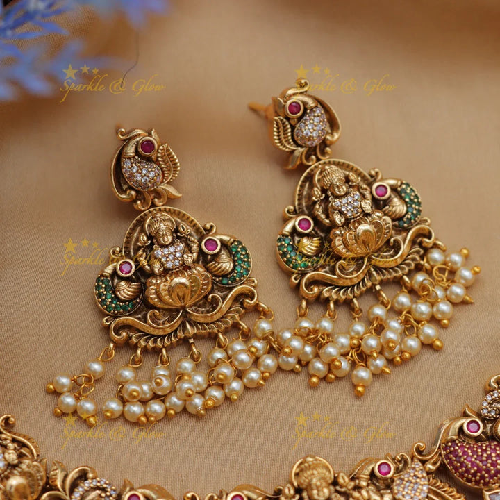 Stunning Lakshmi Peacock Guttapusalu Temple Necklace Set