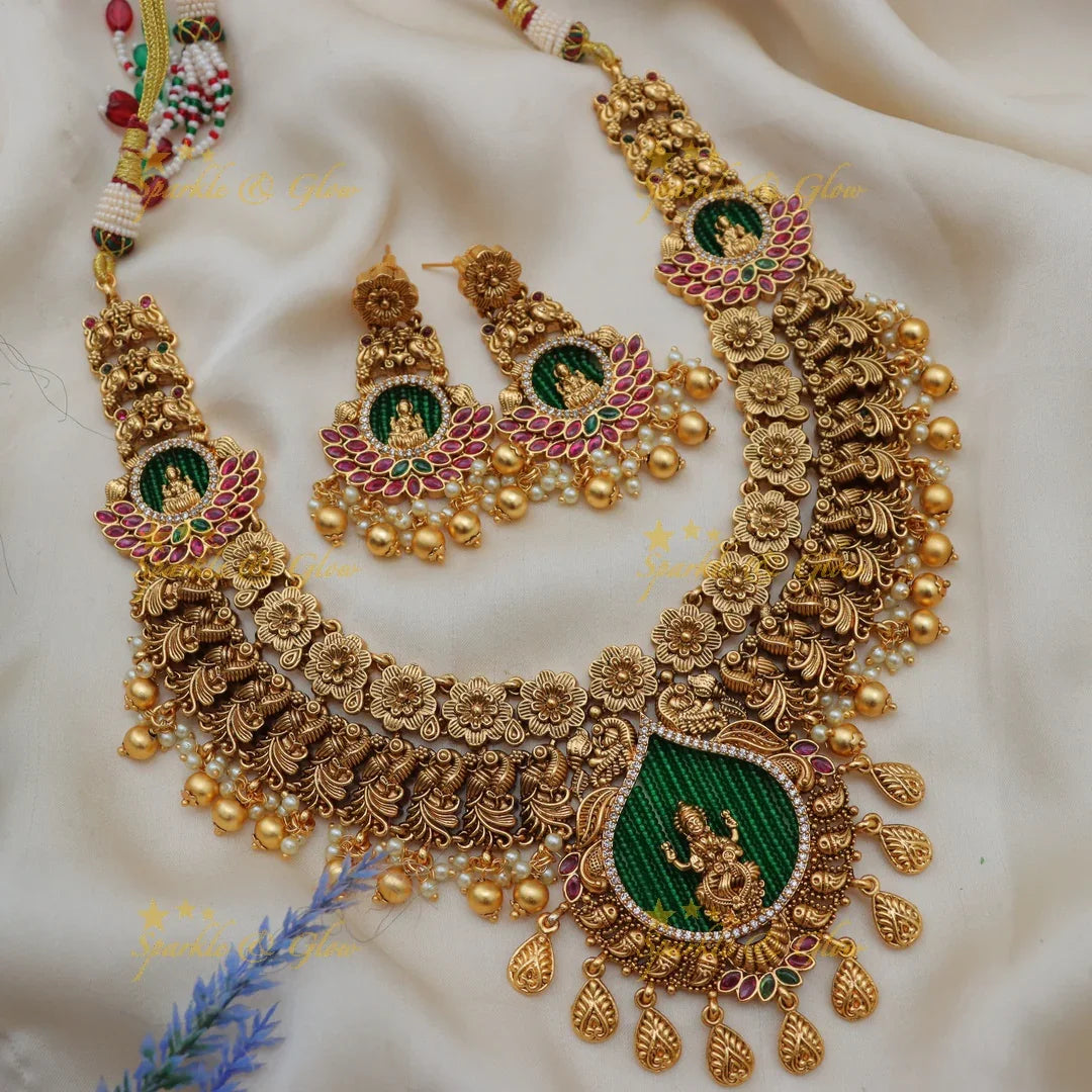 Grand Lakshmi Peacock Floral Bridal Short Necklace Set