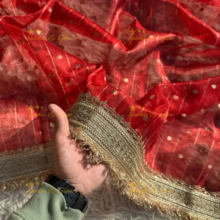 Banarasi Tissue Organza Saree with Gold Zari Border