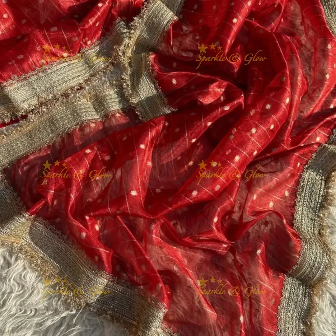 Banarasi Tissue Organza Saree with Gold Zari Border