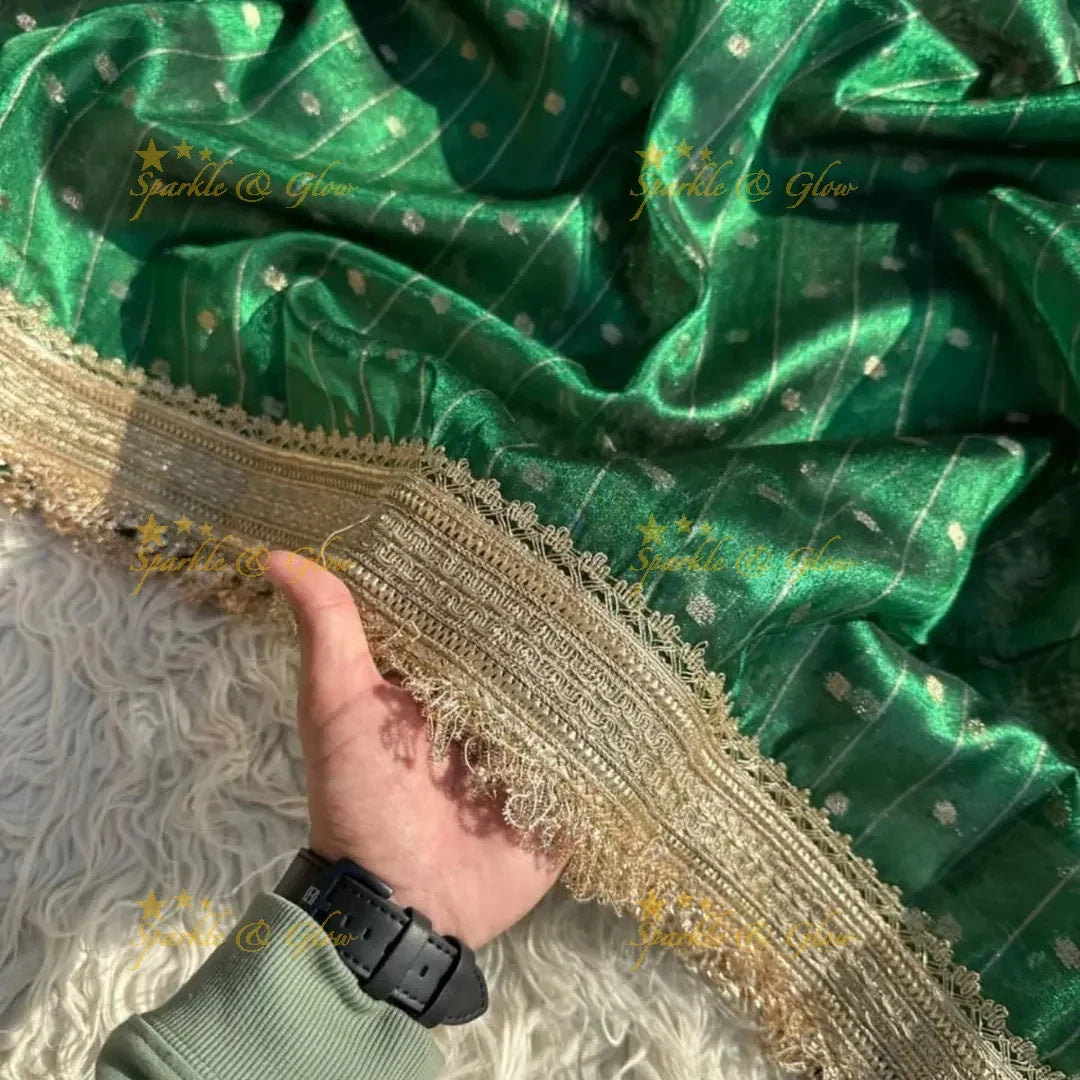 Banarasi Tissue Organza Saree with Gold Zari Border