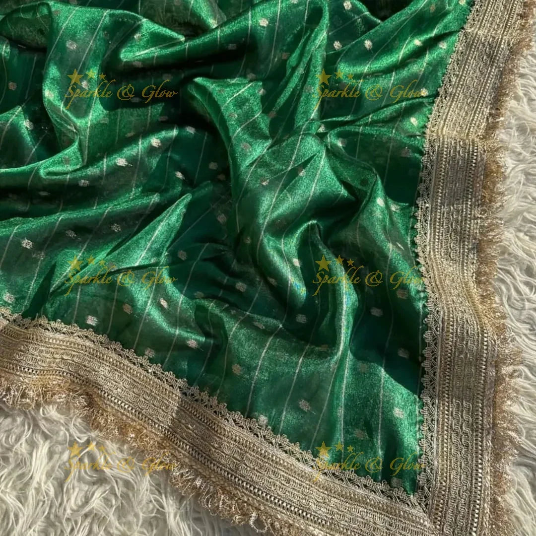 Banarasi Tissue Organza Saree with Gold Zari Border