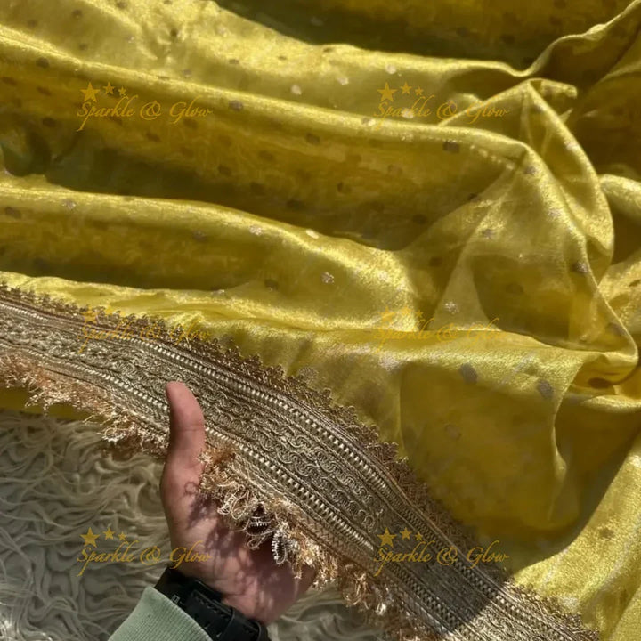 Banarasi Tissue Organza Saree with Gold Zari Border