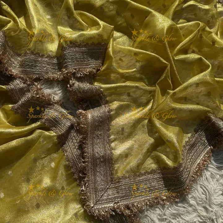 Banarasi Tissue Organza Saree with Gold Zari Border