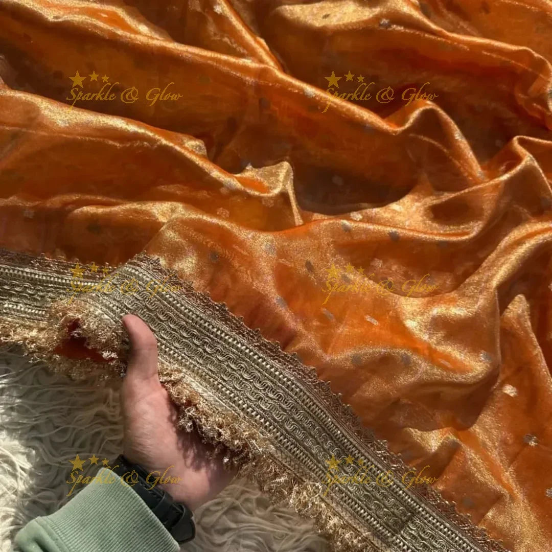 Banarasi Tissue Organza Saree with Gold Zari Border