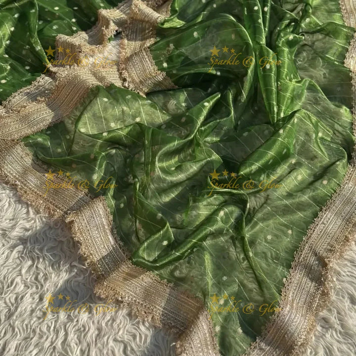 Banarasi Tissue Organza Saree with Gold Zari Border