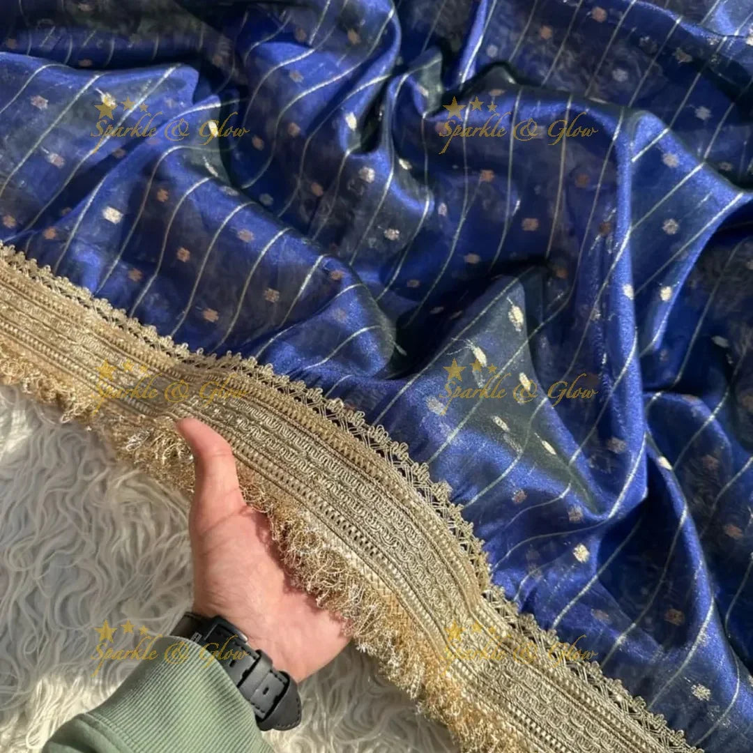 Banarasi Tissue Organza Saree with Gold Zari Border