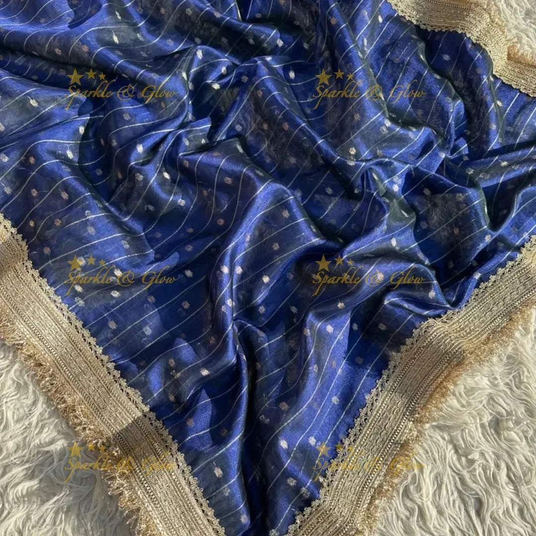 Banarasi Tissue Organza Saree with Gold Zari Border