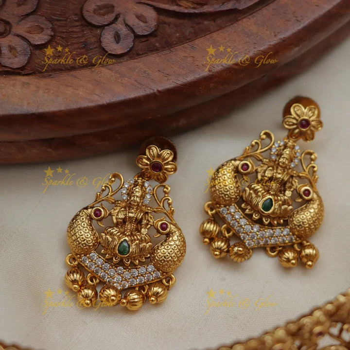 Elegant Lakshmi Peacock Floral Carved Bridal Choker Set