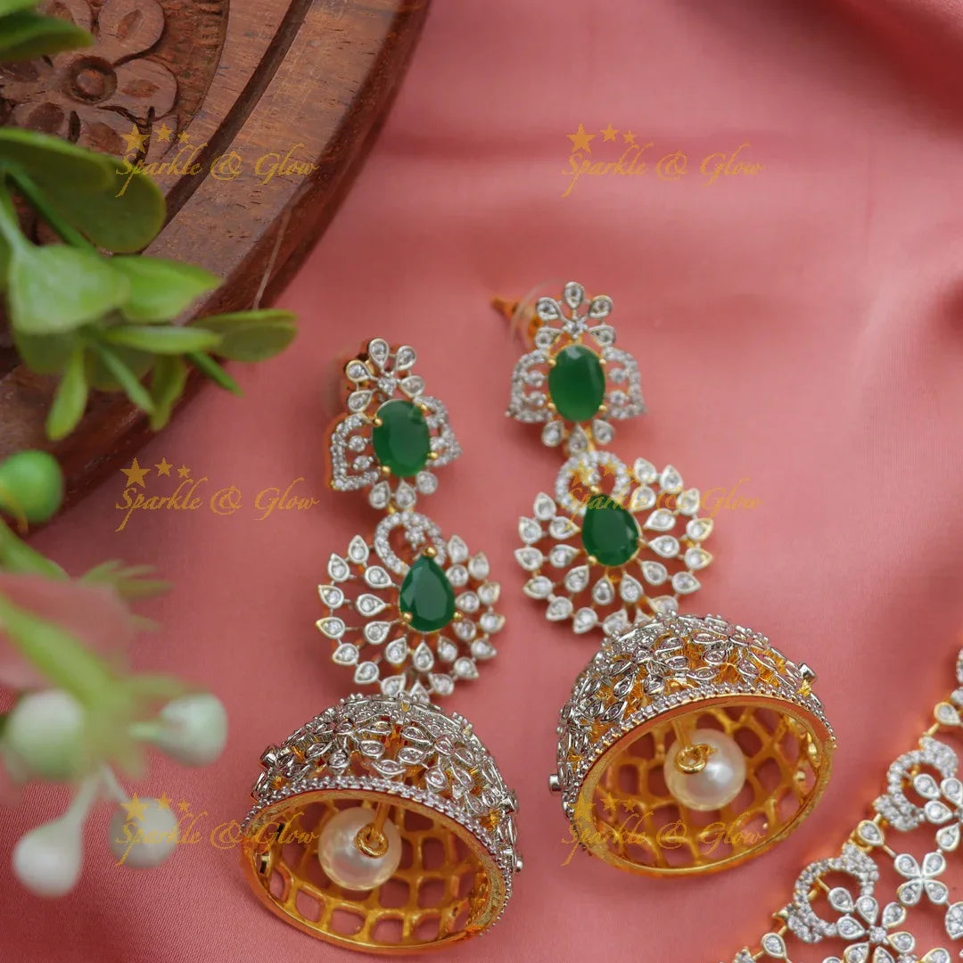 Stunning Floral American Diamond Short Necklace Set