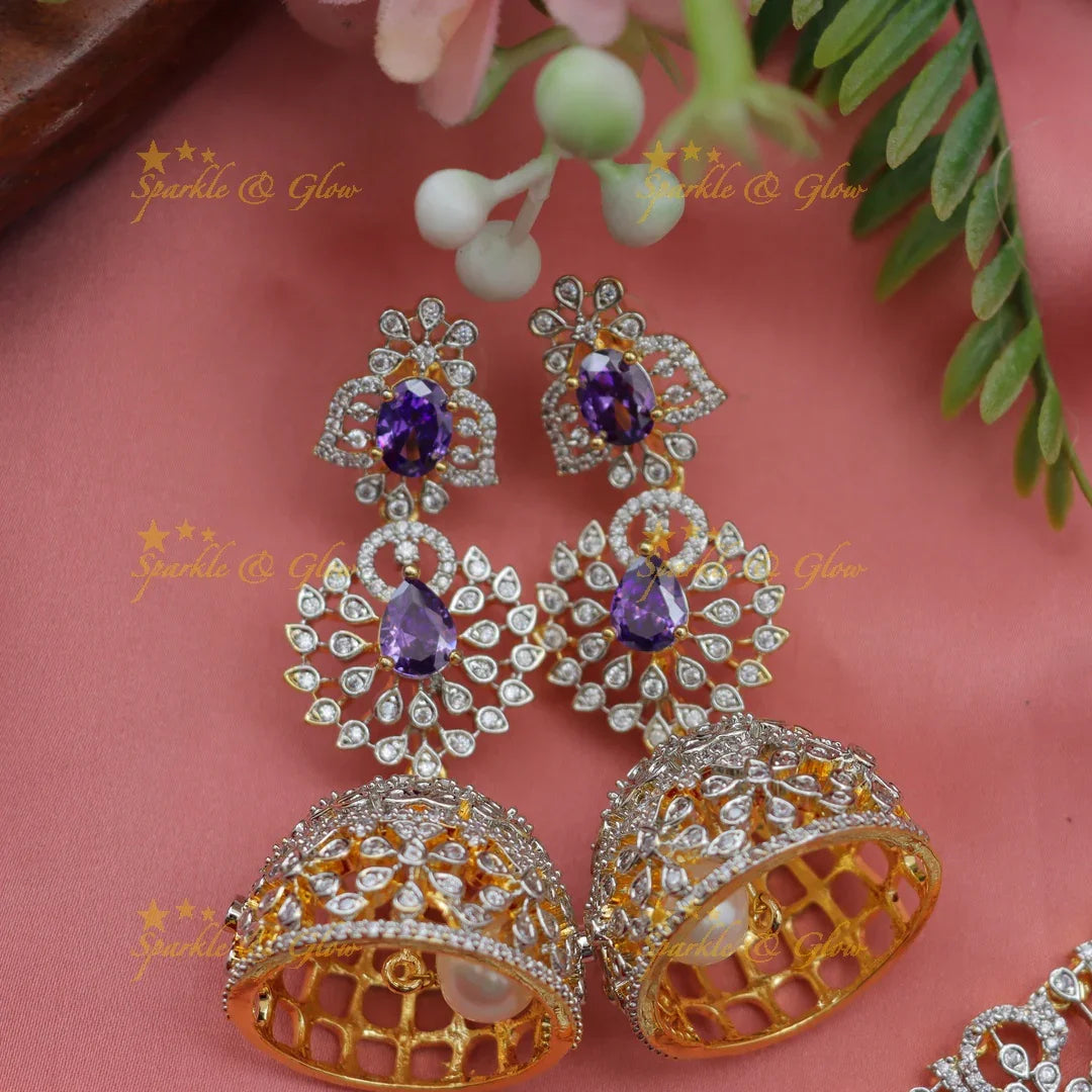 Stunning Floral American Diamond Short Necklace Set