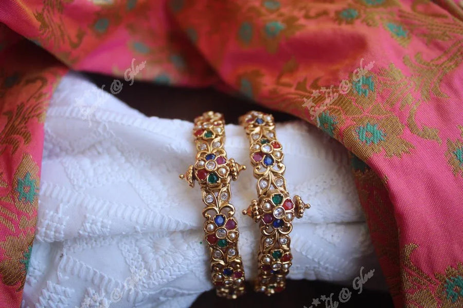 Matte Gold AD stones bangles set of two - Sparkle and Glow