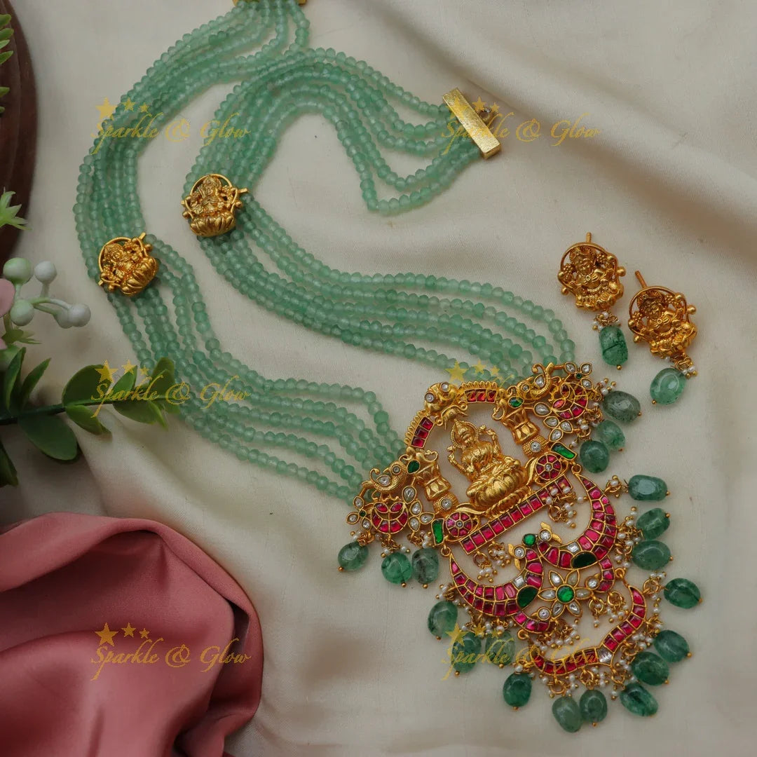 Grand Jadau Kundan Lakshmi Mintgreen Layered Bridal Haram