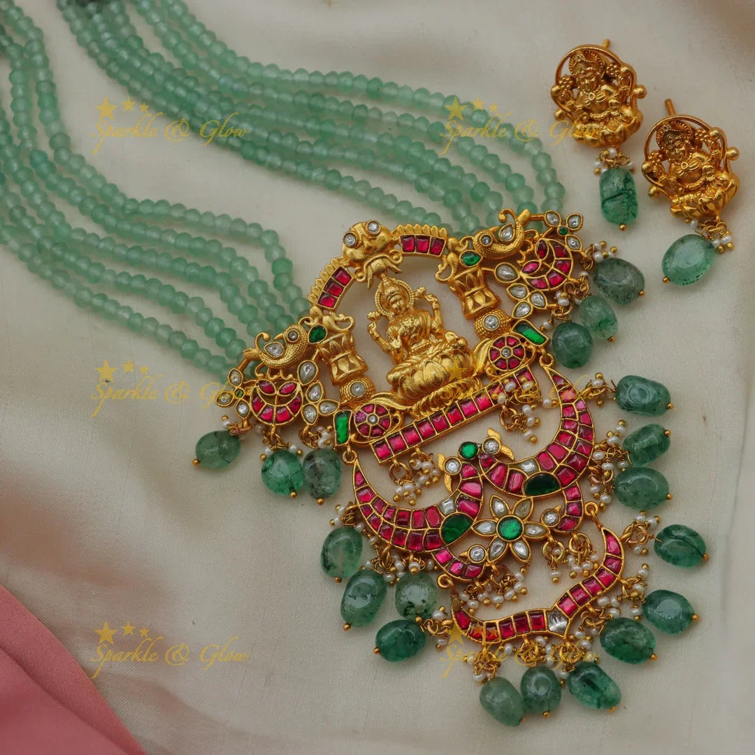 Grand Jadau Kundan Lakshmi Mintgreen Layered Bridal Haram