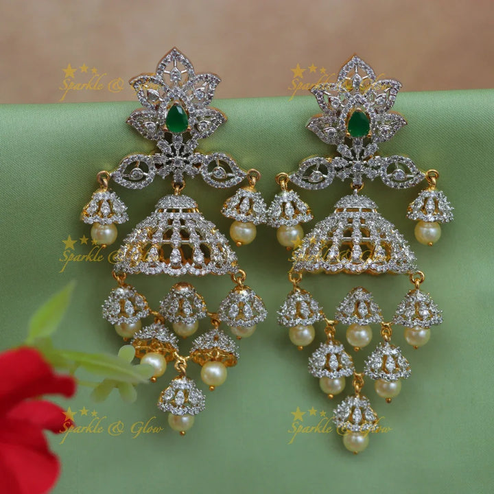 Grand GJ Polish Floral AD Earrings with Jhumka Drops