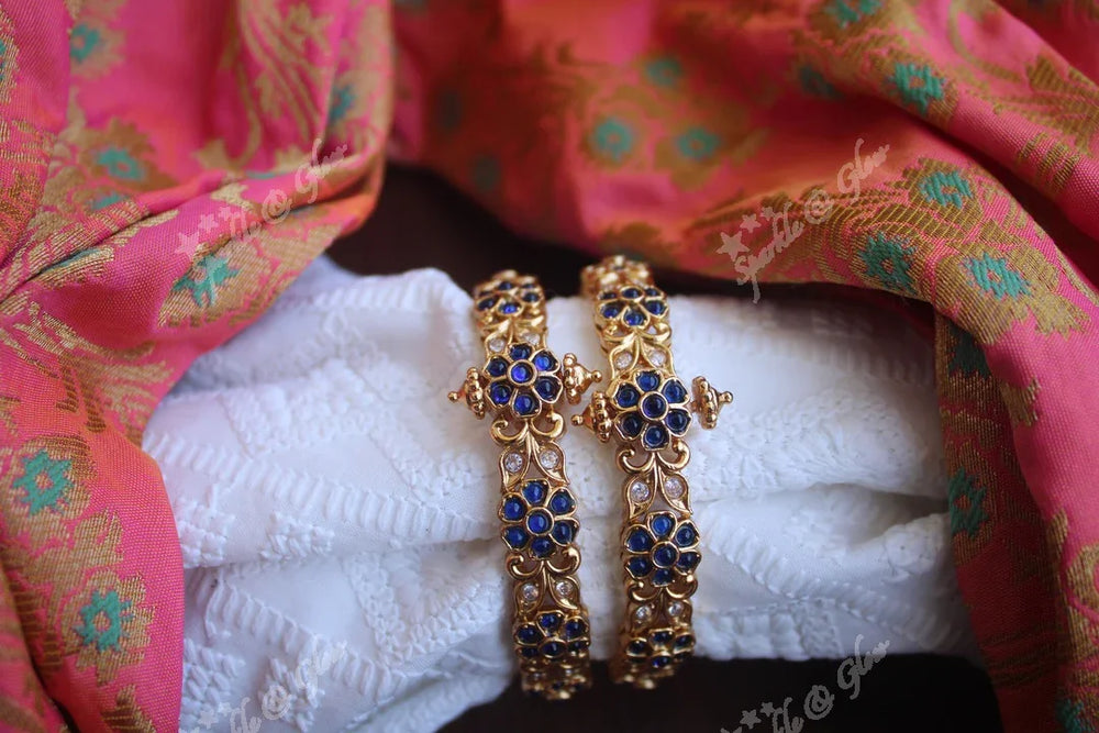 Matte Gold AD stones bangles set of two - Sparkle and Glow