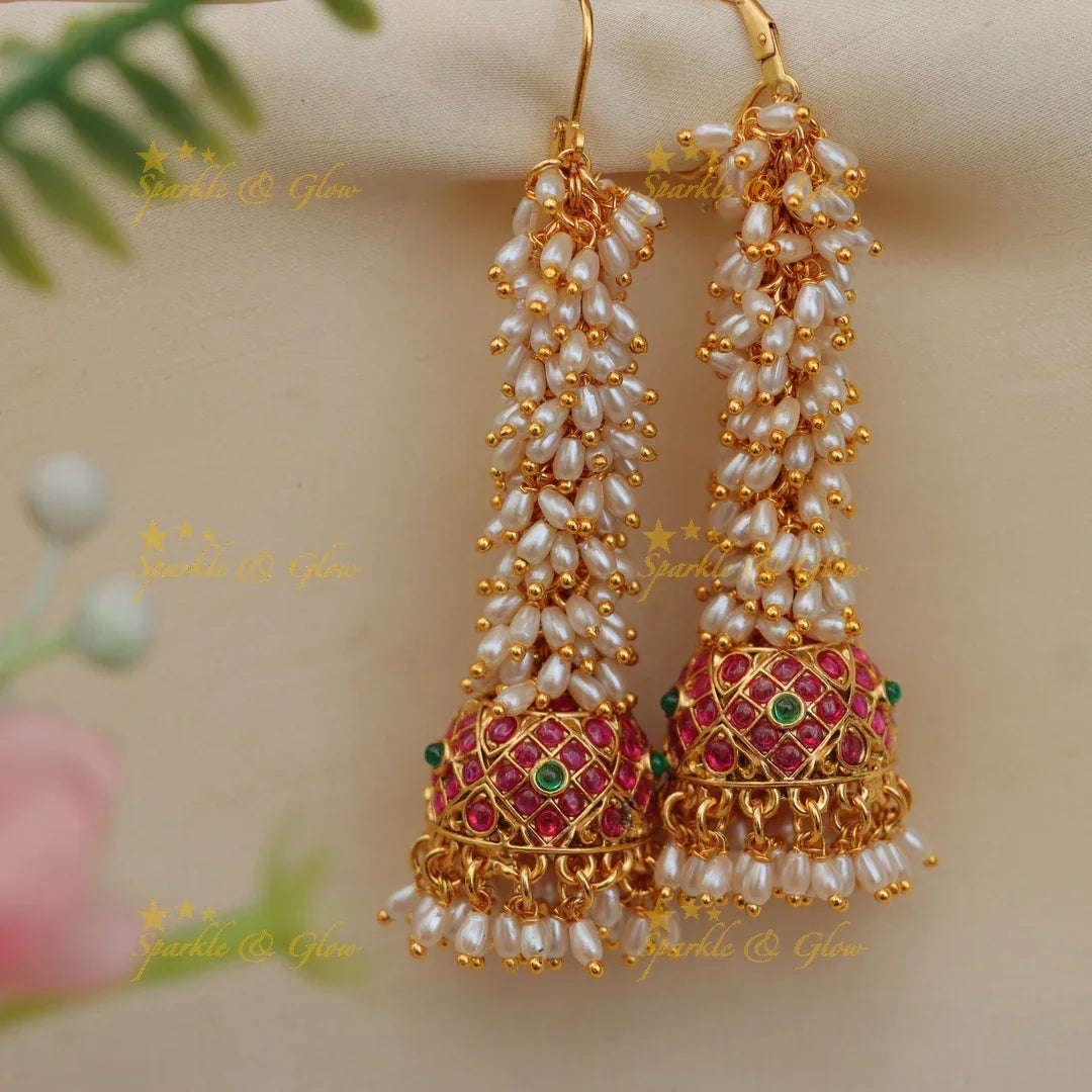 Grand Jadau Kundan Jhumka with Rice Pearls