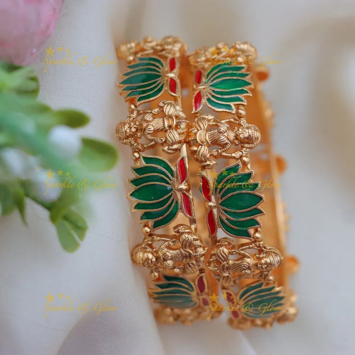 Stunning Lakshmi Lotus Meenakari Temple Style Bangles
