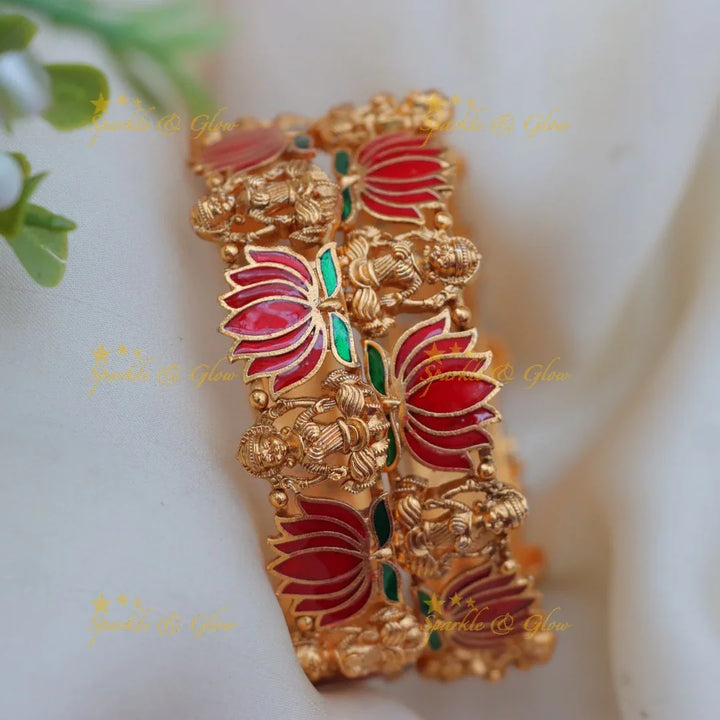 Stunning Lakshmi Lotus Meenakari Temple Style Bangles