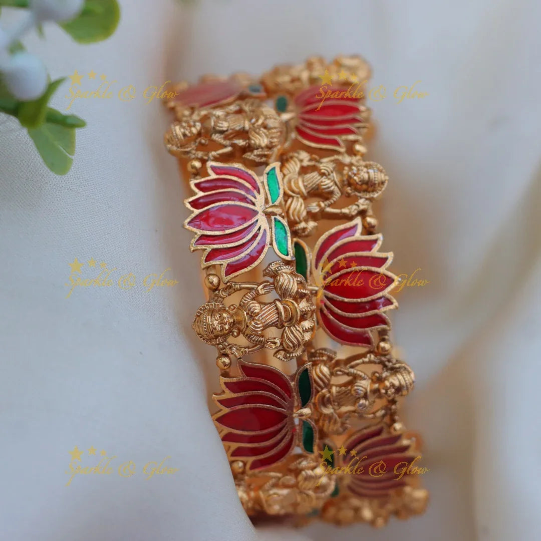 Stunning Lakshmi Lotus Meenakari Temple Style Bangles