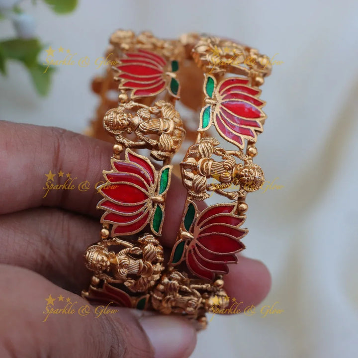 Stunning Lakshmi Lotus Meenakari Temple Style Bangles