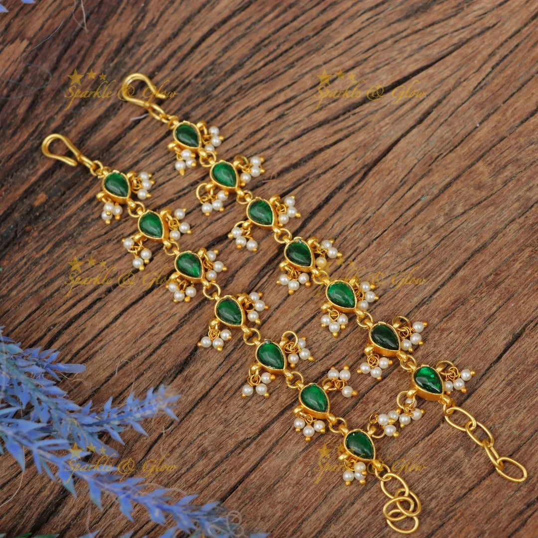 Stunning Jadau Kundan Waterdrop Design Gold alike Earchain