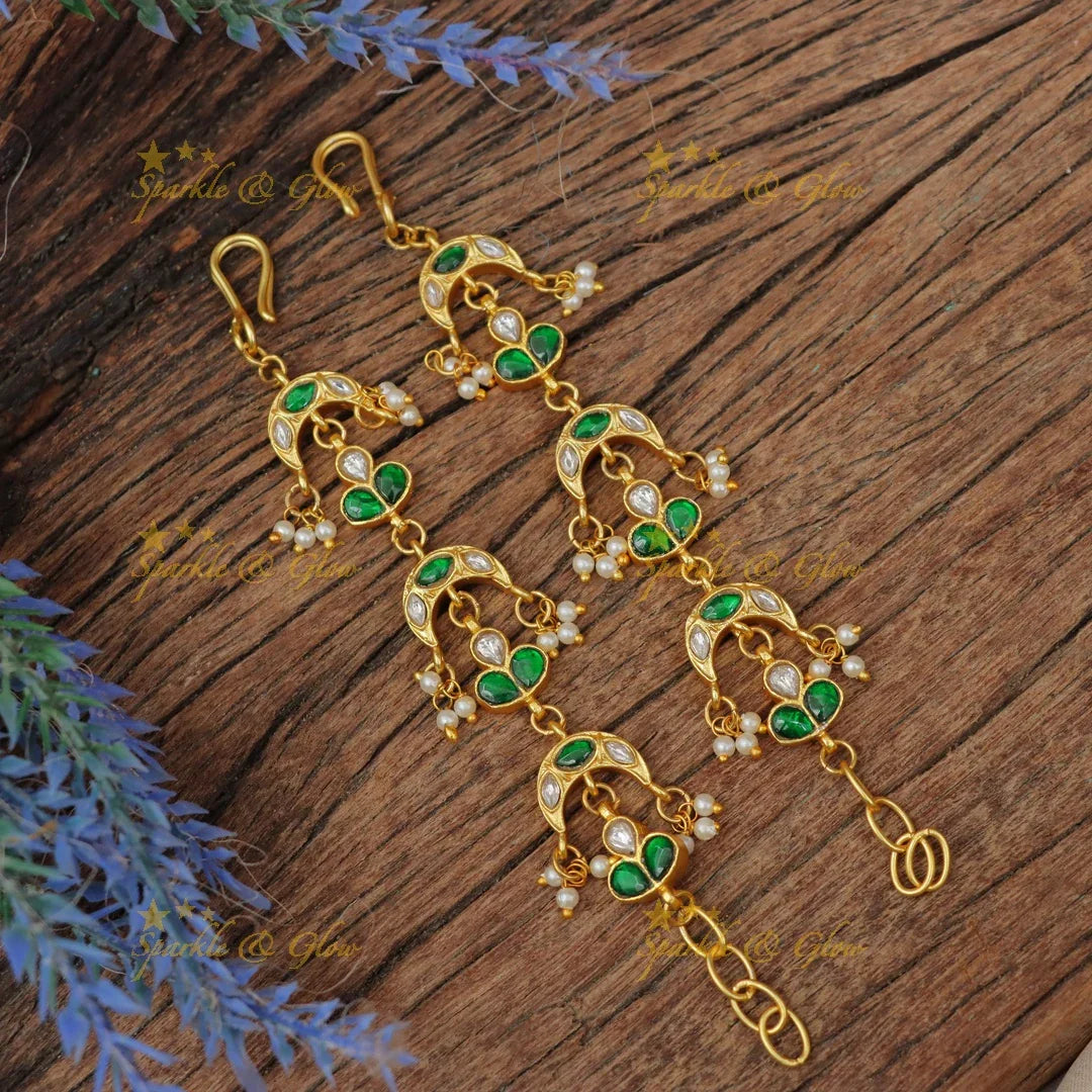 Stunning Jadau Kundan Halfmoon Floral Ear Chain