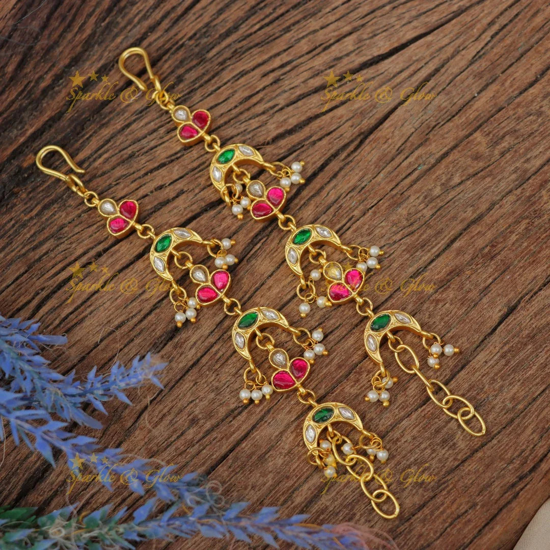 Stunning Jadau Kundan Halfmoon Floral Ear Chain