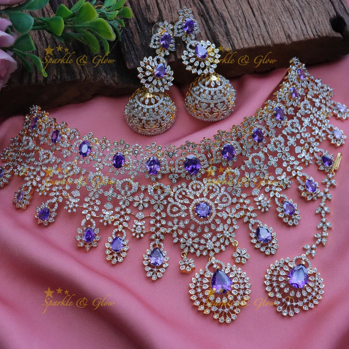 Grand GJ polish Floral American Diamond Bridal Choker Set