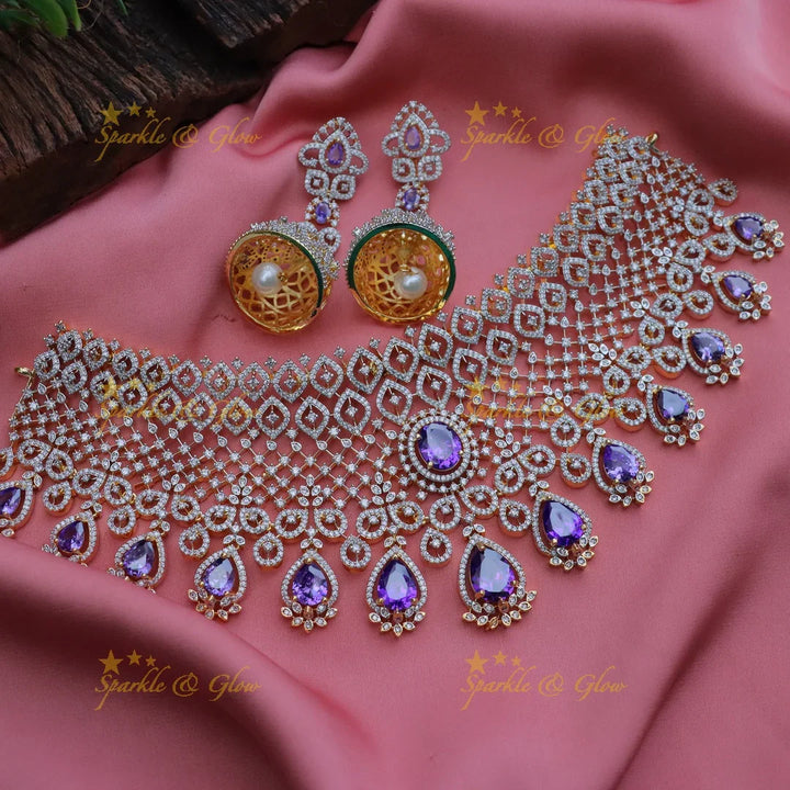 Grand GJ Polish Floral AD Bridal Choker Necklace Set