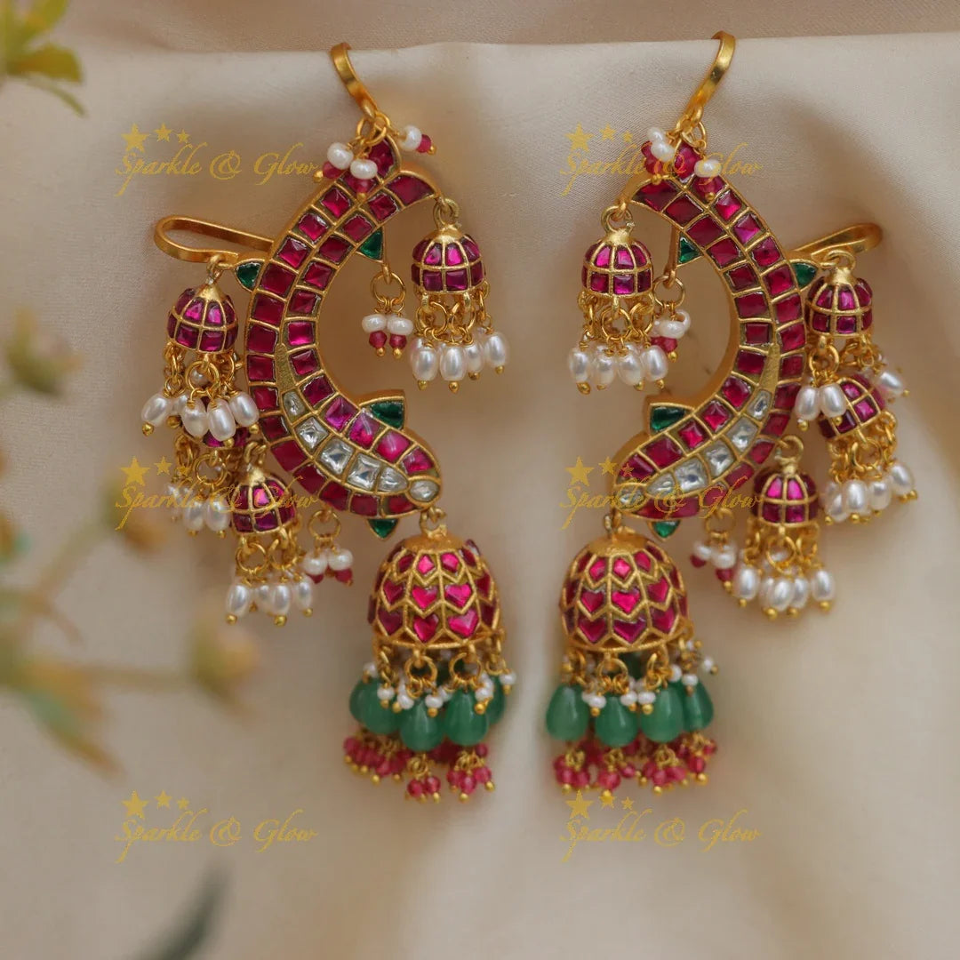 Grand Jadau Kundan Bridal Ear Cuff Earrings with Pearls