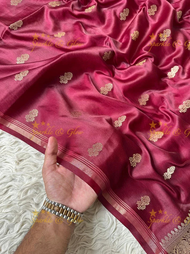 Premium Katan Silk Saree with Golden Zari Buttas