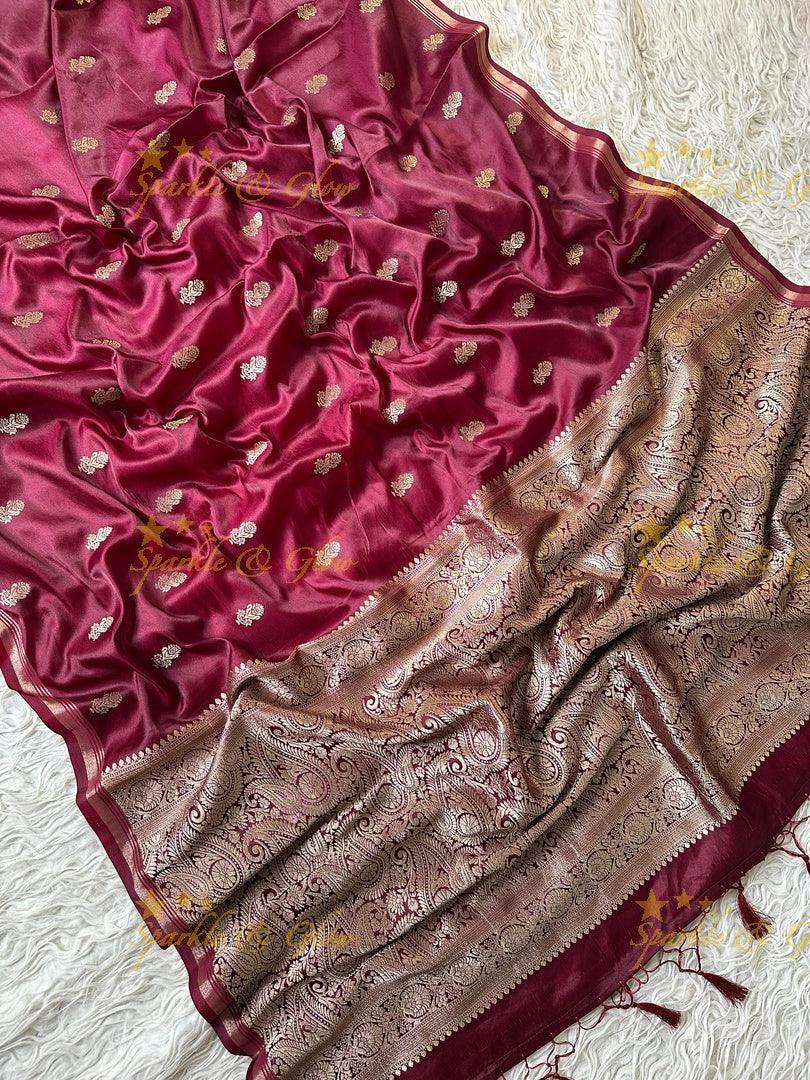 Premium Katan Silk Saree with Golden Zari Buttas