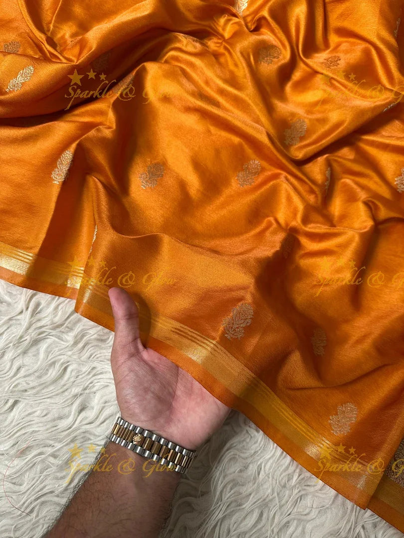 Premium Katan Silk Saree with Golden Zari Buttas