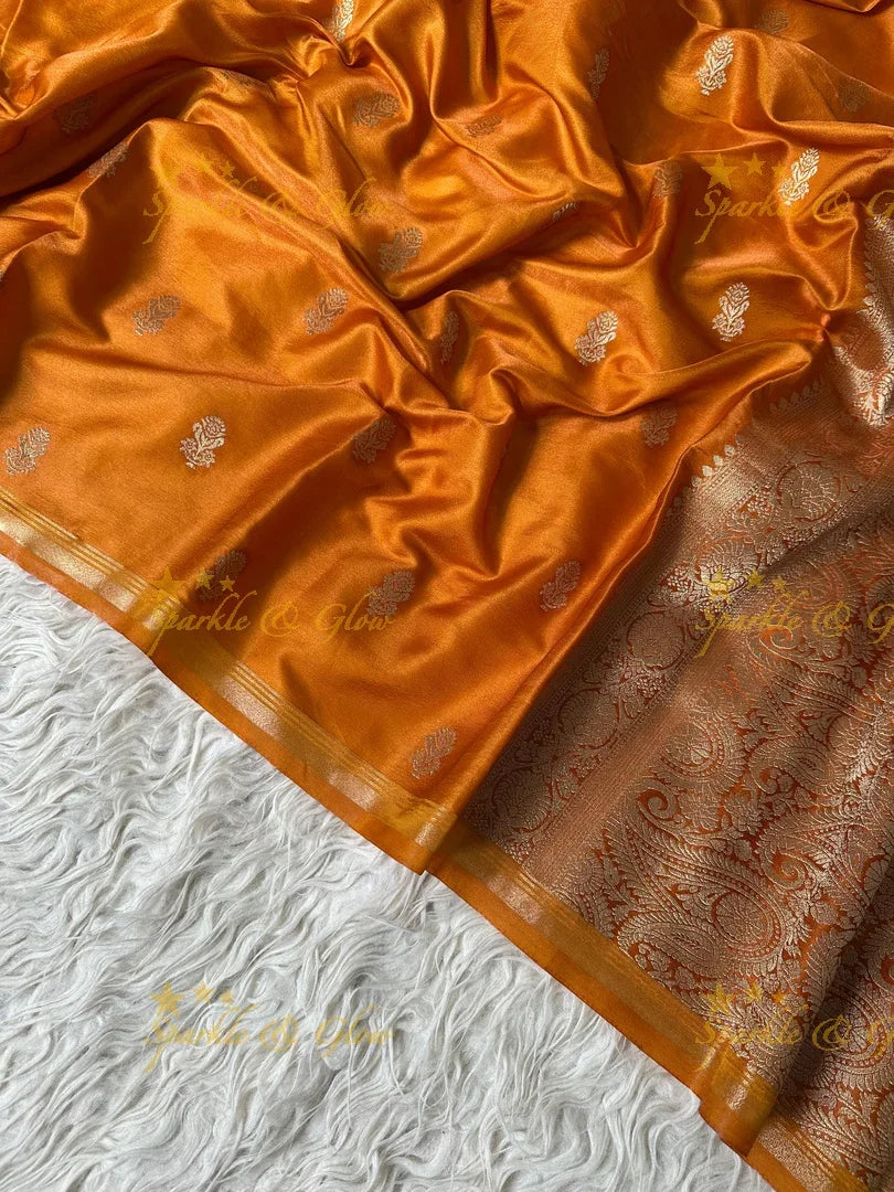 Premium Katan Silk Saree with Golden Zari Buttas