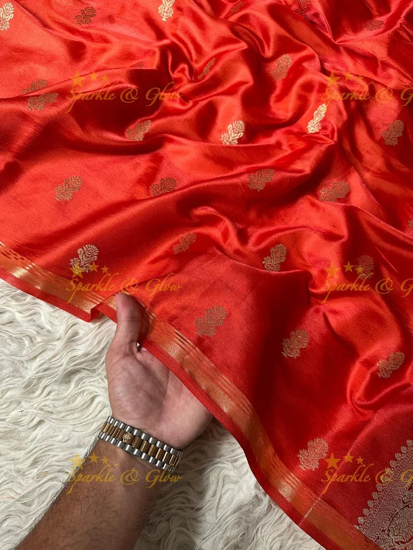 Premium Katan Silk Saree with Golden Zari Buttas