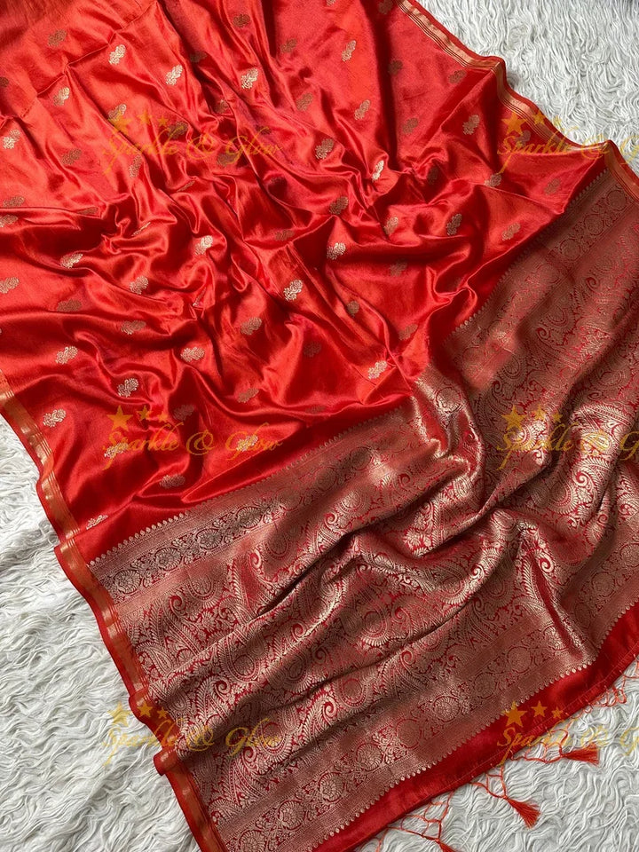 Premium Katan Silk Saree with Golden Zari Buttas