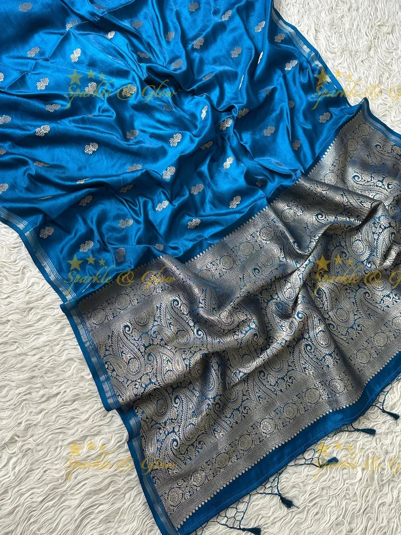 Premium Katan Silk Saree with Golden Zari Buttas